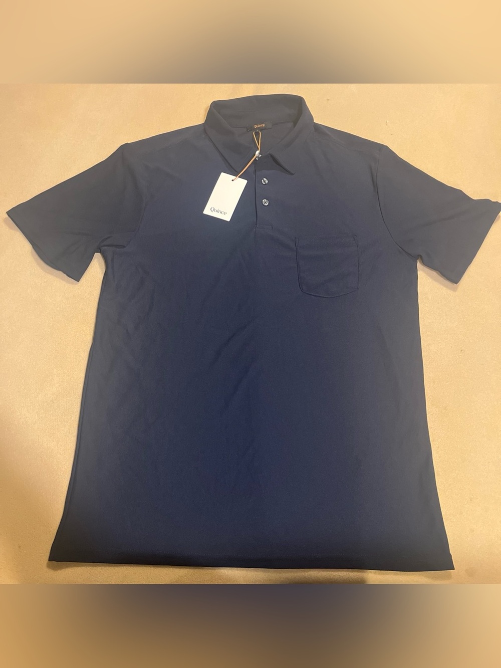 Quince Men's Navy Blue Polo with Chest Pocket